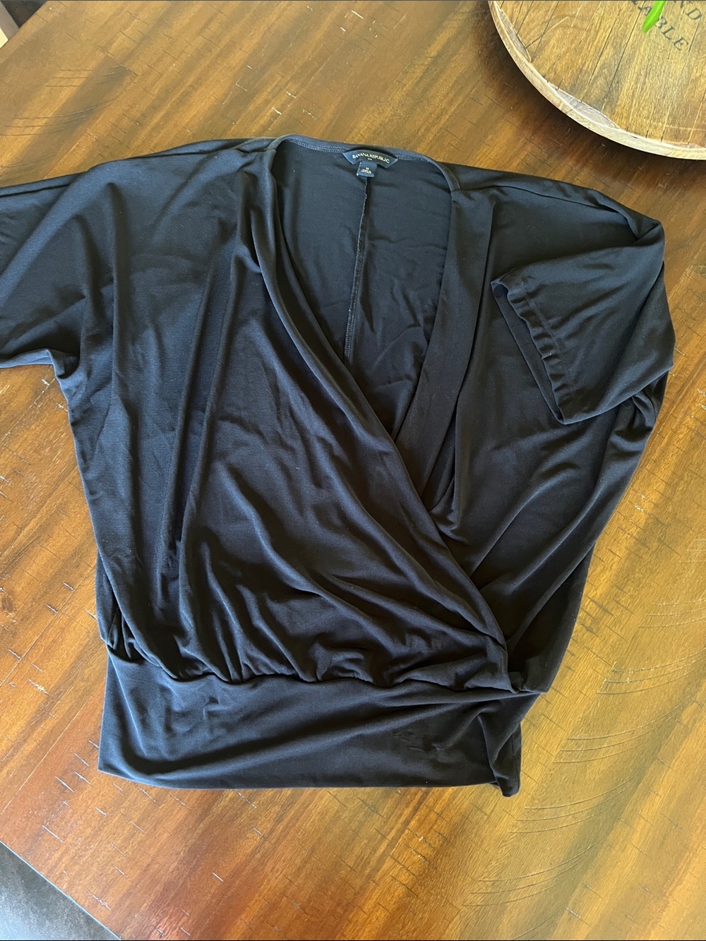 Banana Republic Black Wrap-Front Short Sleeve Blouse